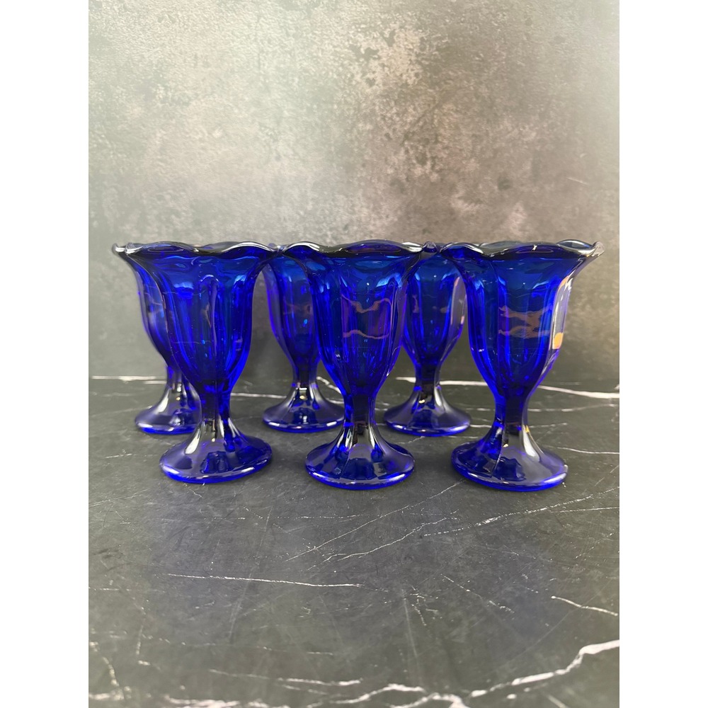 VTG NIB Set of 6 Anchor Hocking Cobalt Blue Sundae Glasses Dishes 5.5oz